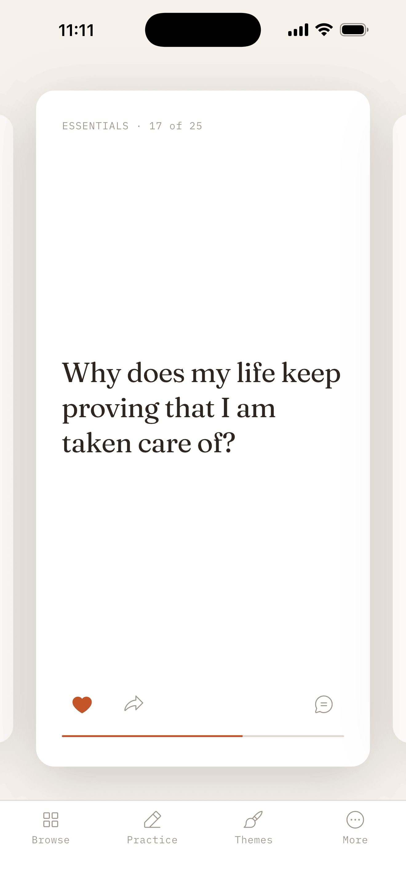 Ask Better home screen showing an empowering question card