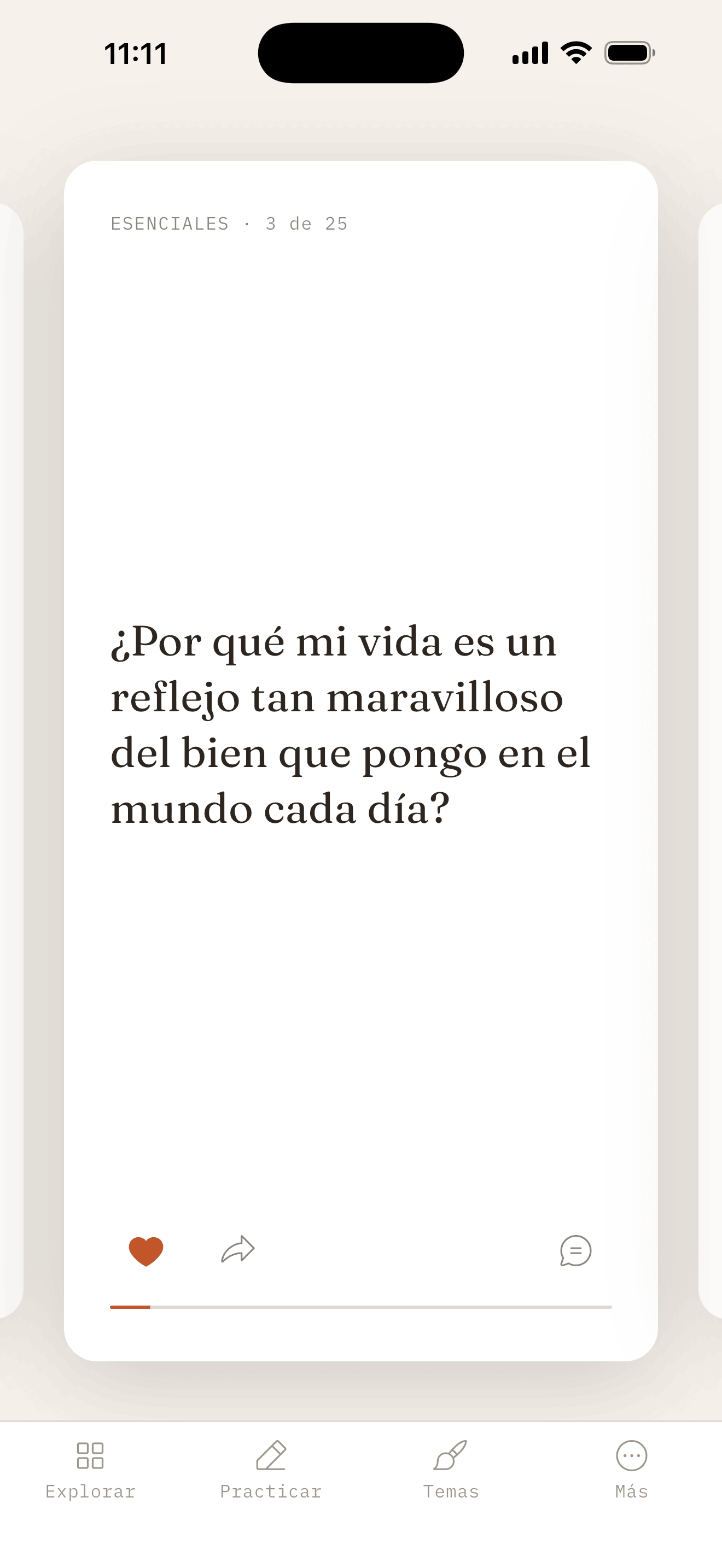 Pantalla principal de Ask Better mostrando una tarjeta de pregunta empoderadora