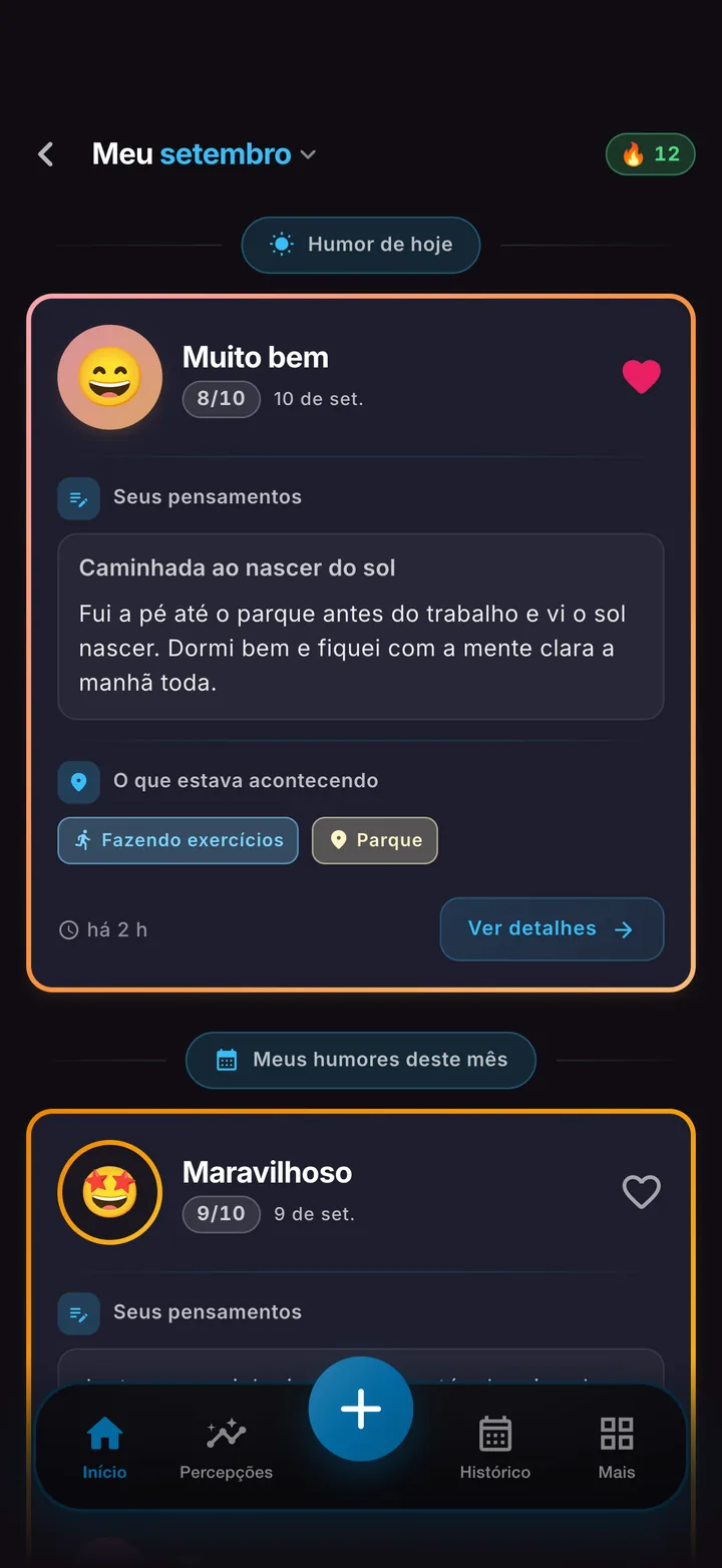 Tela inicial do Better Tomorrow com o registro de humor de hoje