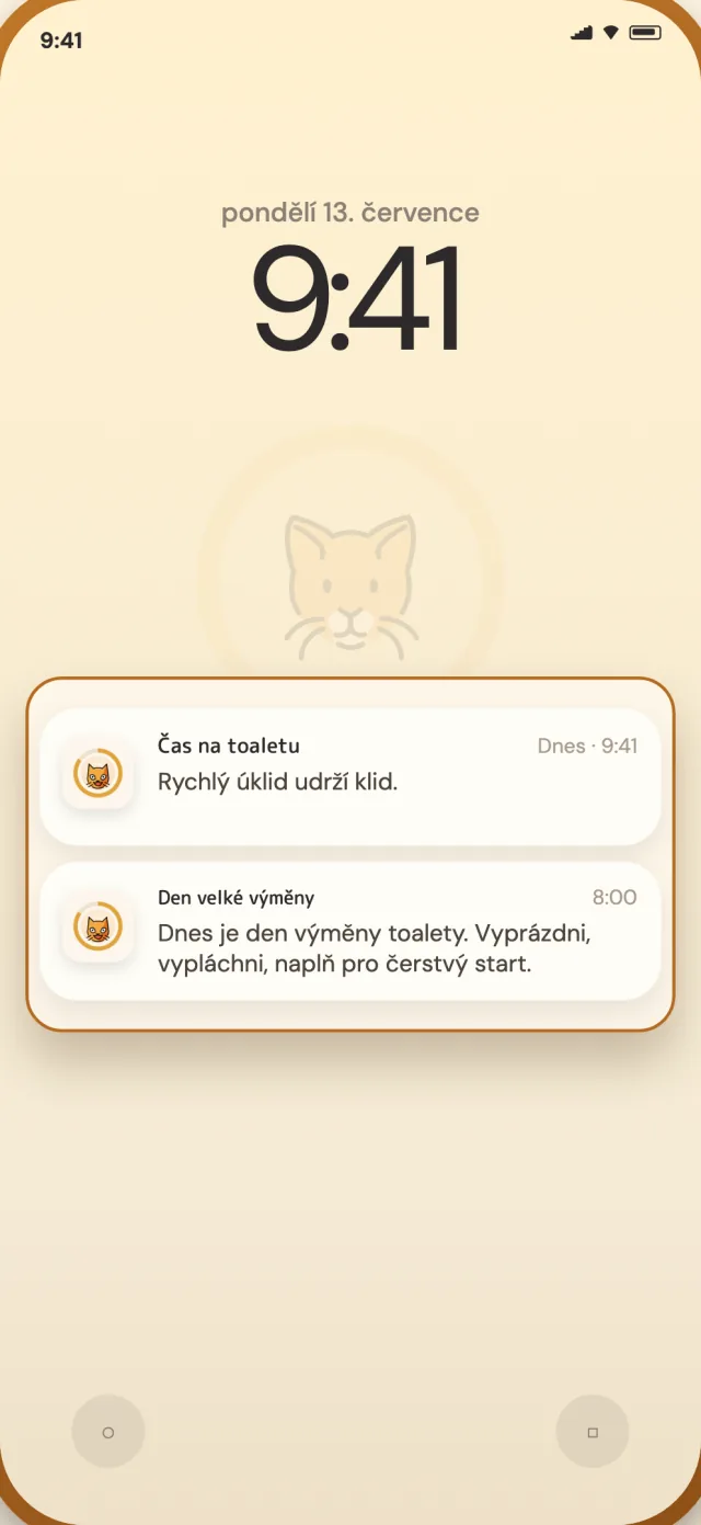 Denní připomínky a připomínky velké výměny CatLitter na zamčené obrazovce telefonu