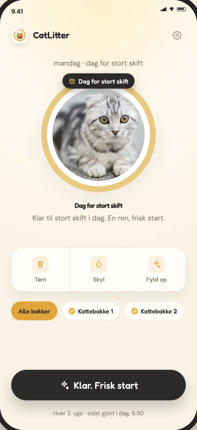 CatLitter-skærm til stort skift viser, hvornår bakken har brug for en frisk start