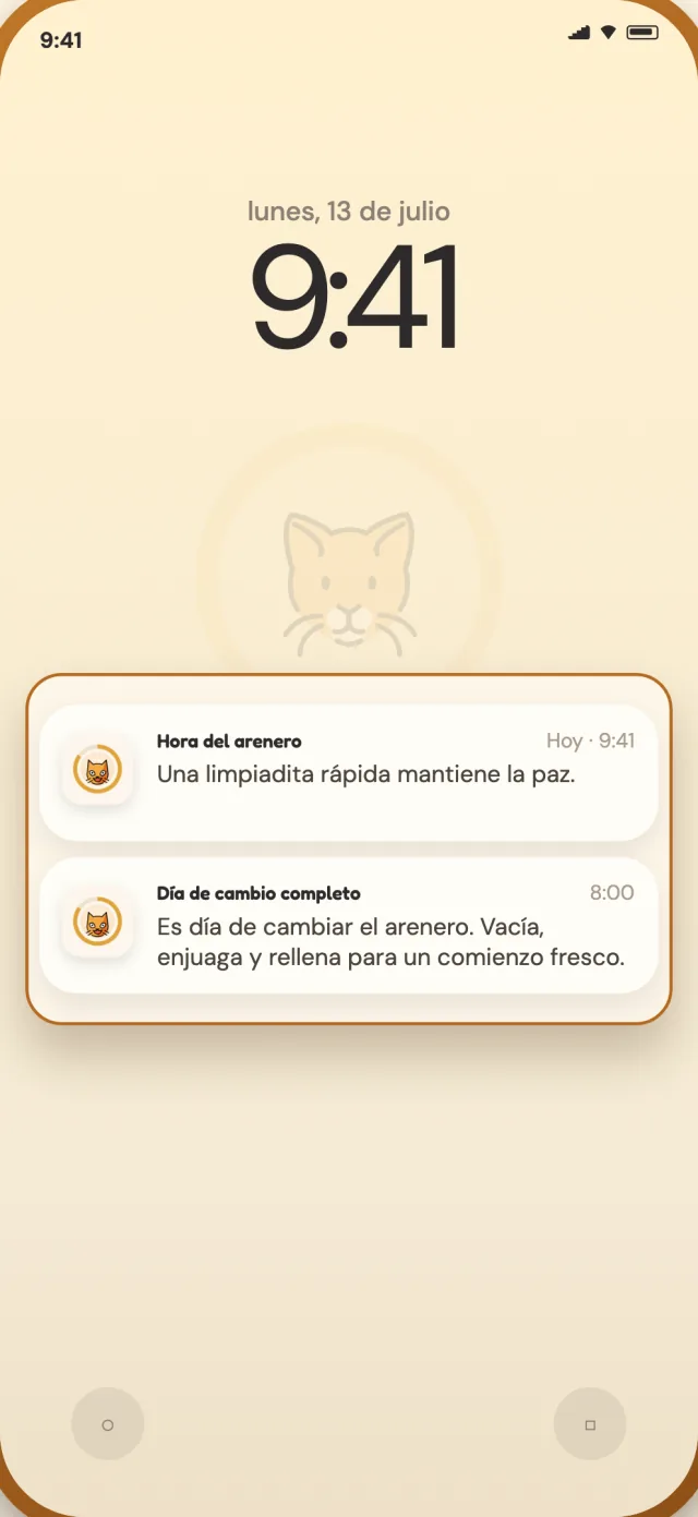 Notificaciones diarias y de cambio completo de CatLitter en la pantalla bloqueada de un teléfono