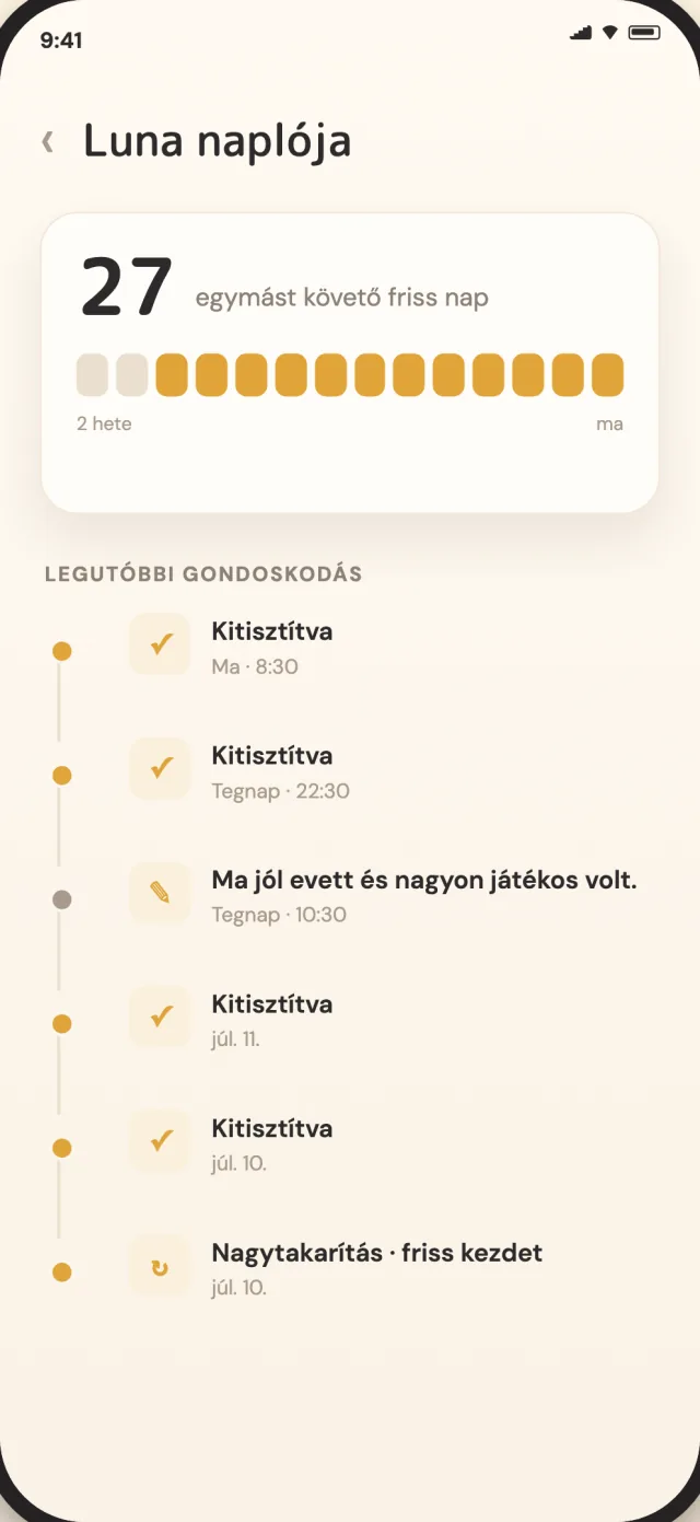 CatLitter gondozási napló tisztítási és nagytakarítási előzményekkel