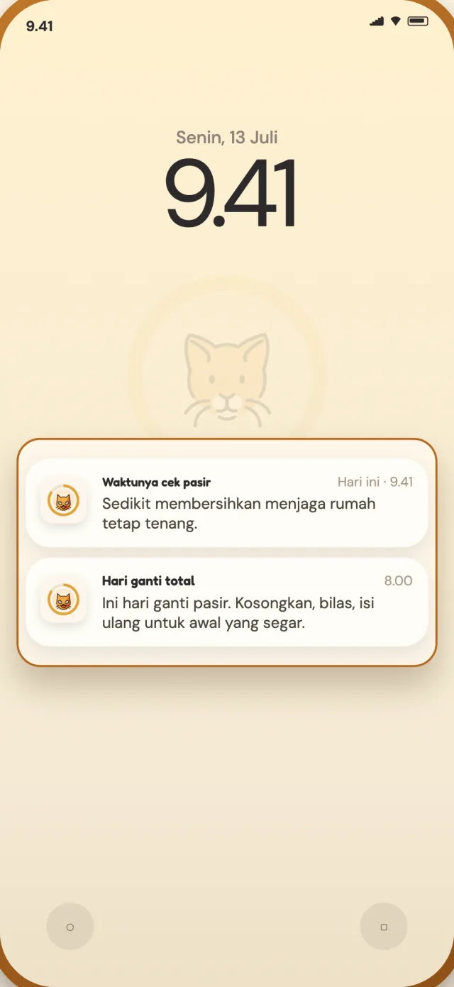 Notifikasi harian dan ganti total CatLitter di layar kunci ponsel