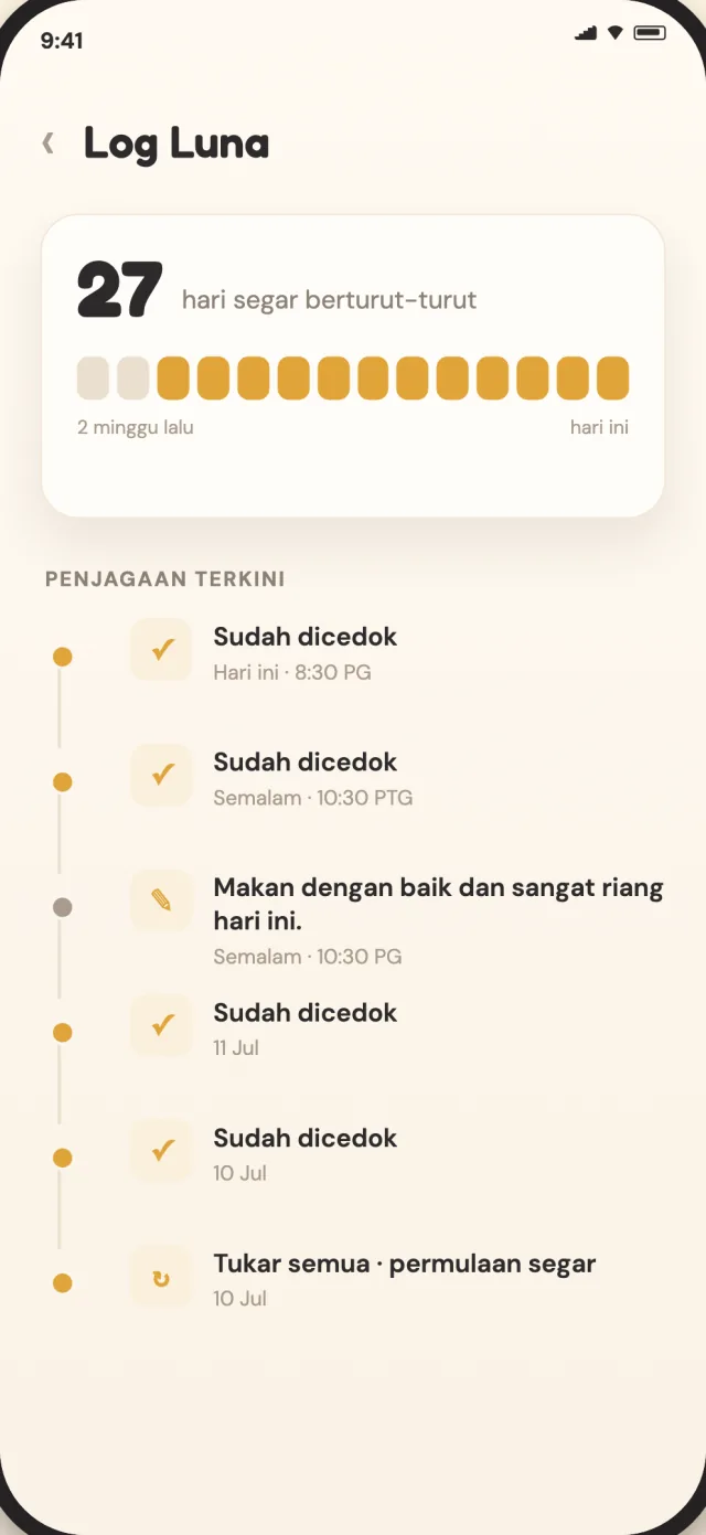 Log penjagaan CatLitter dengan sejarah cedokan dan tukar semua