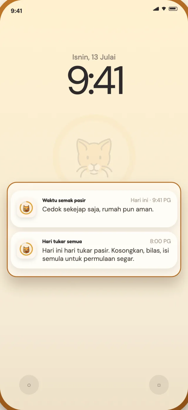 Pemberitahuan harian dan tukar semua CatLitter pada skrin kunci telefon