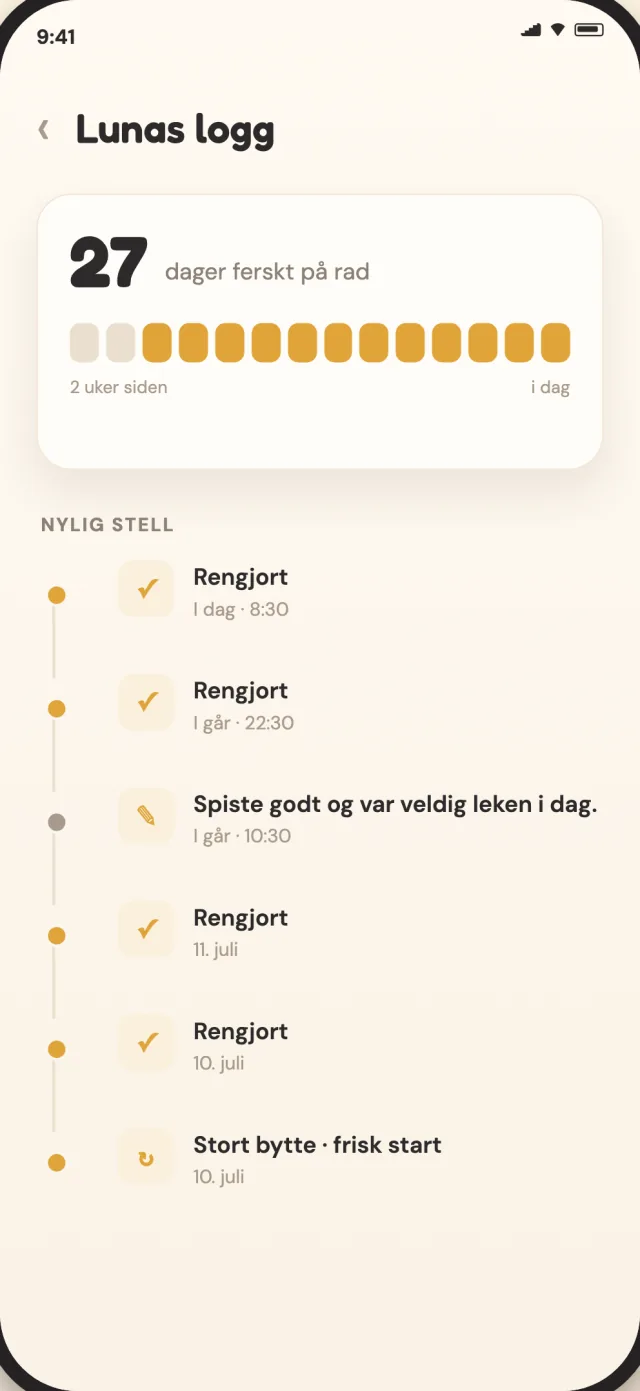 CatLitter-stell-logg med historikk for rengjøring og stort bytte