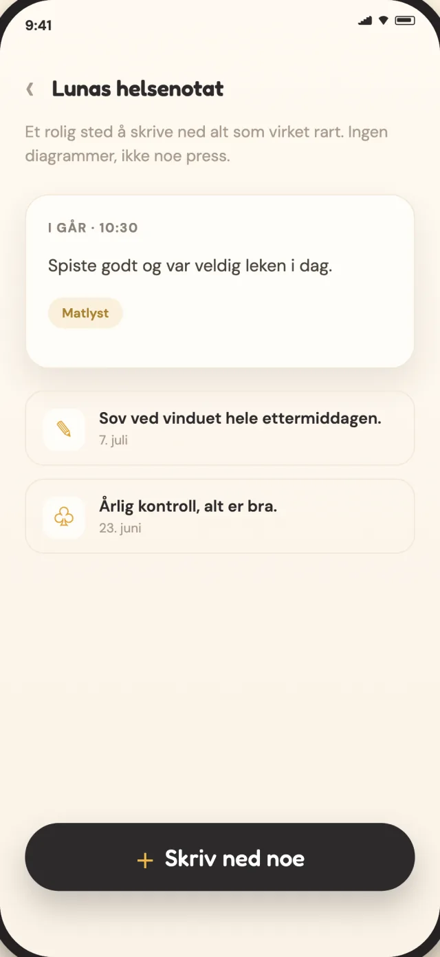 CatLitter-helsenotater for en katt, lagret privat på enheten