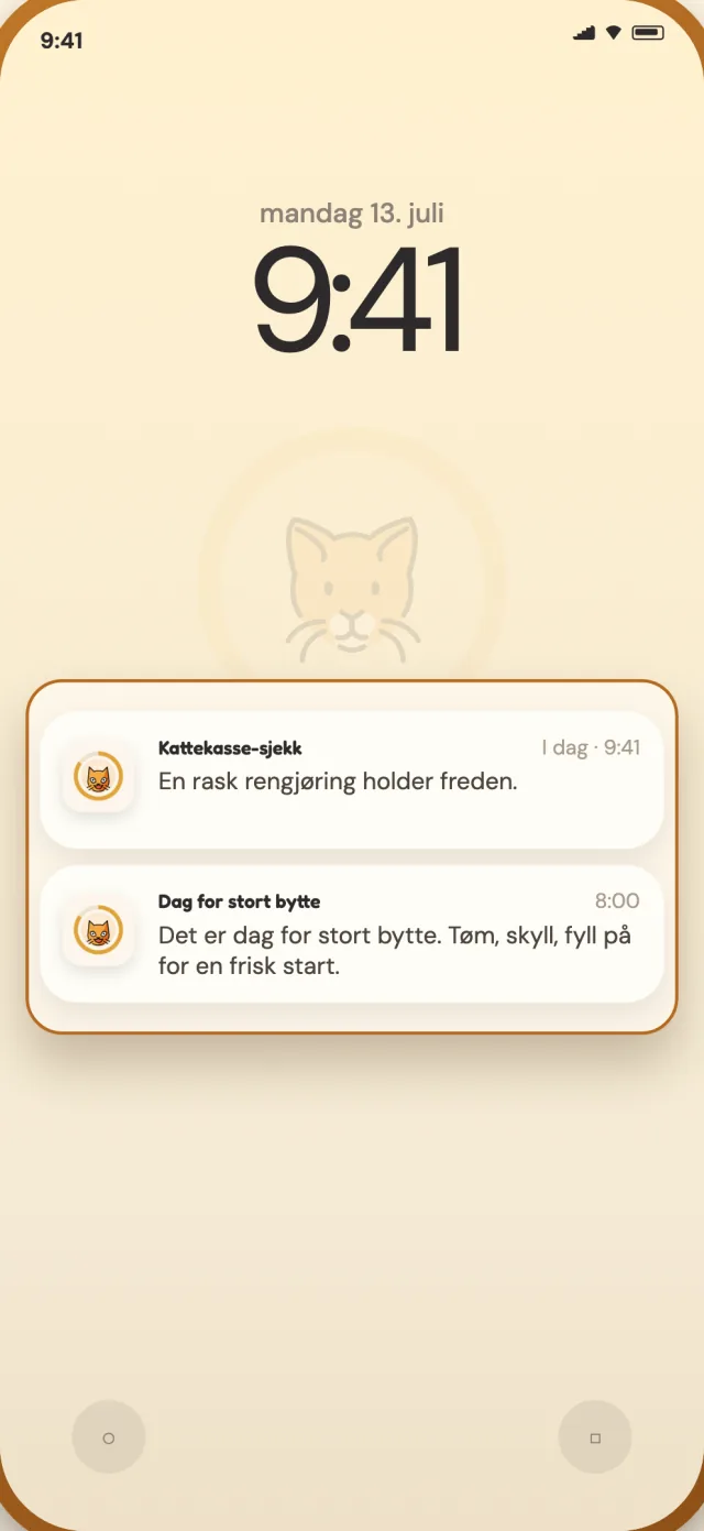 Daglige varsler og varsler om stort bytte fra CatLitter på telefonens låseskjerm