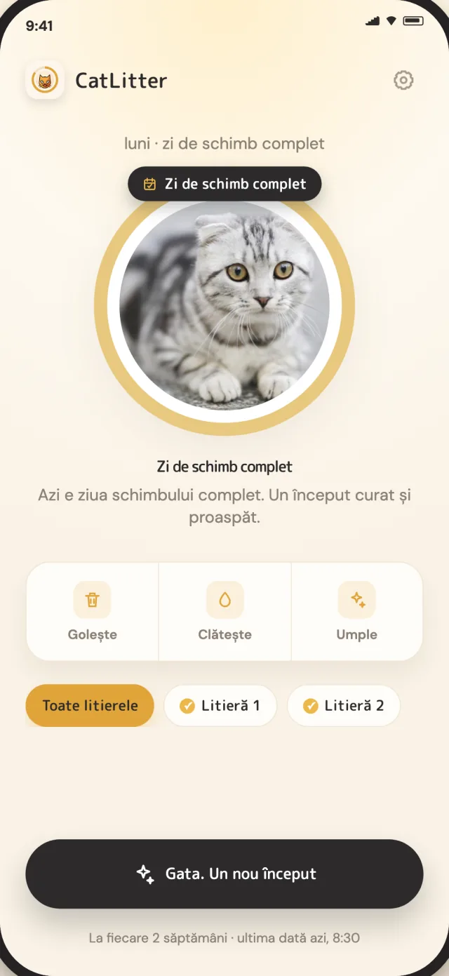Ecranul de schimb complet CatLitter arată când litiera are nevoie de un nou început