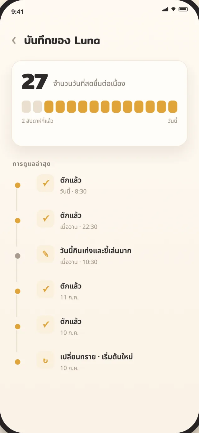 บันทึกการดูแลของ CatLitter พร้อมประวัติการตักและเปลี่ยนทรายทั้งชุด