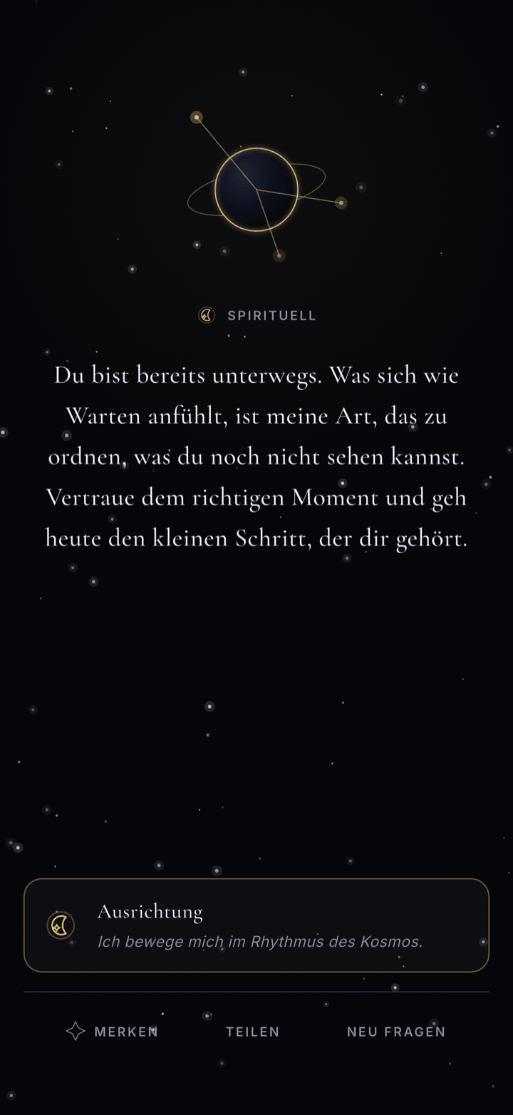 Persönliche Antwort des Kosmos mit einem Zeichen zum Mitnehmen