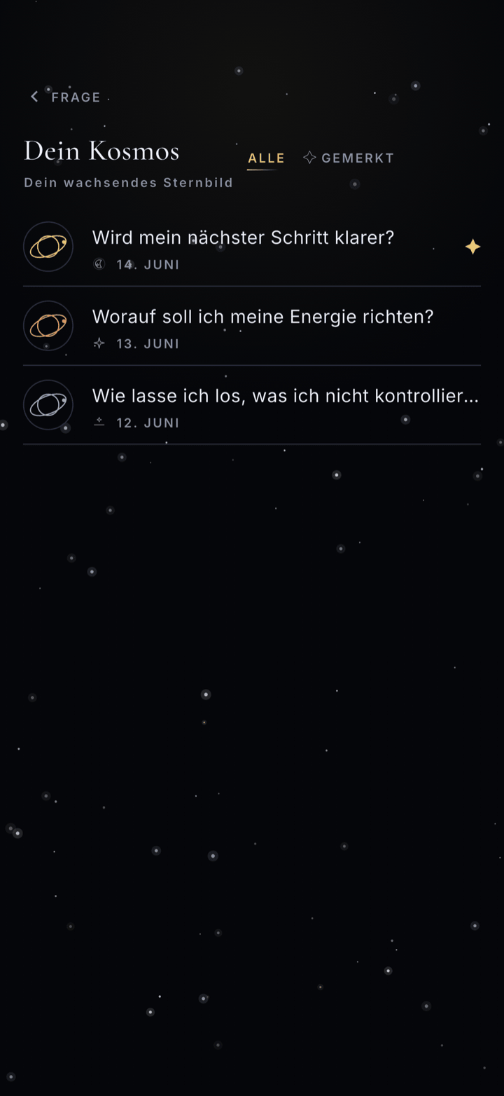 Dein Kosmos mit gespeicherten und markierten Antworten