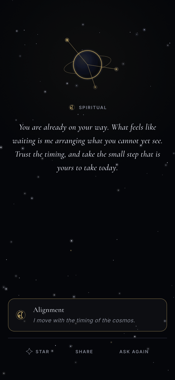 A first-person reply from the cosmos closing with the cosmic sign Alignment