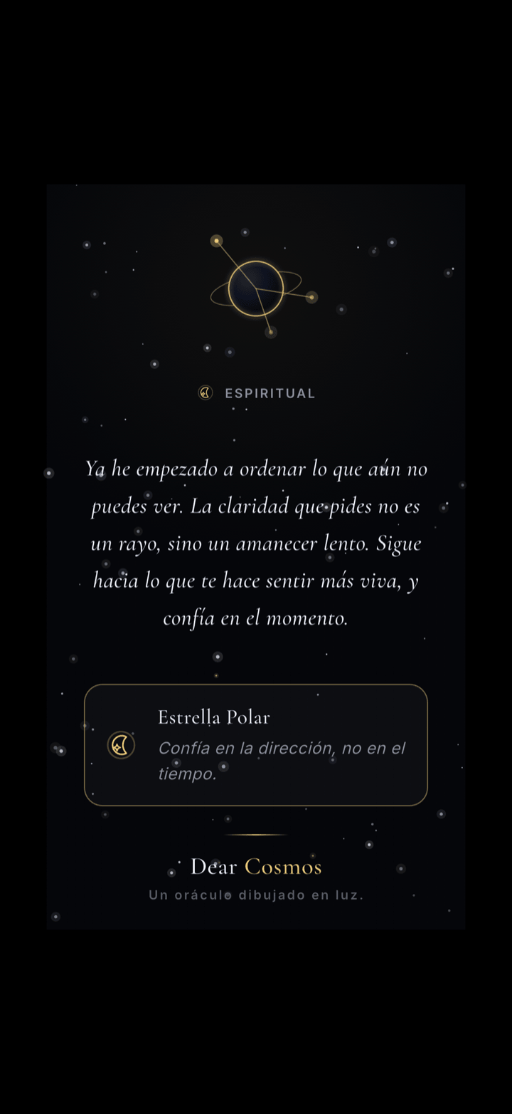 Una tarjeta cósmica para compartir sobre el cielo vivo, con la pregunta en privado