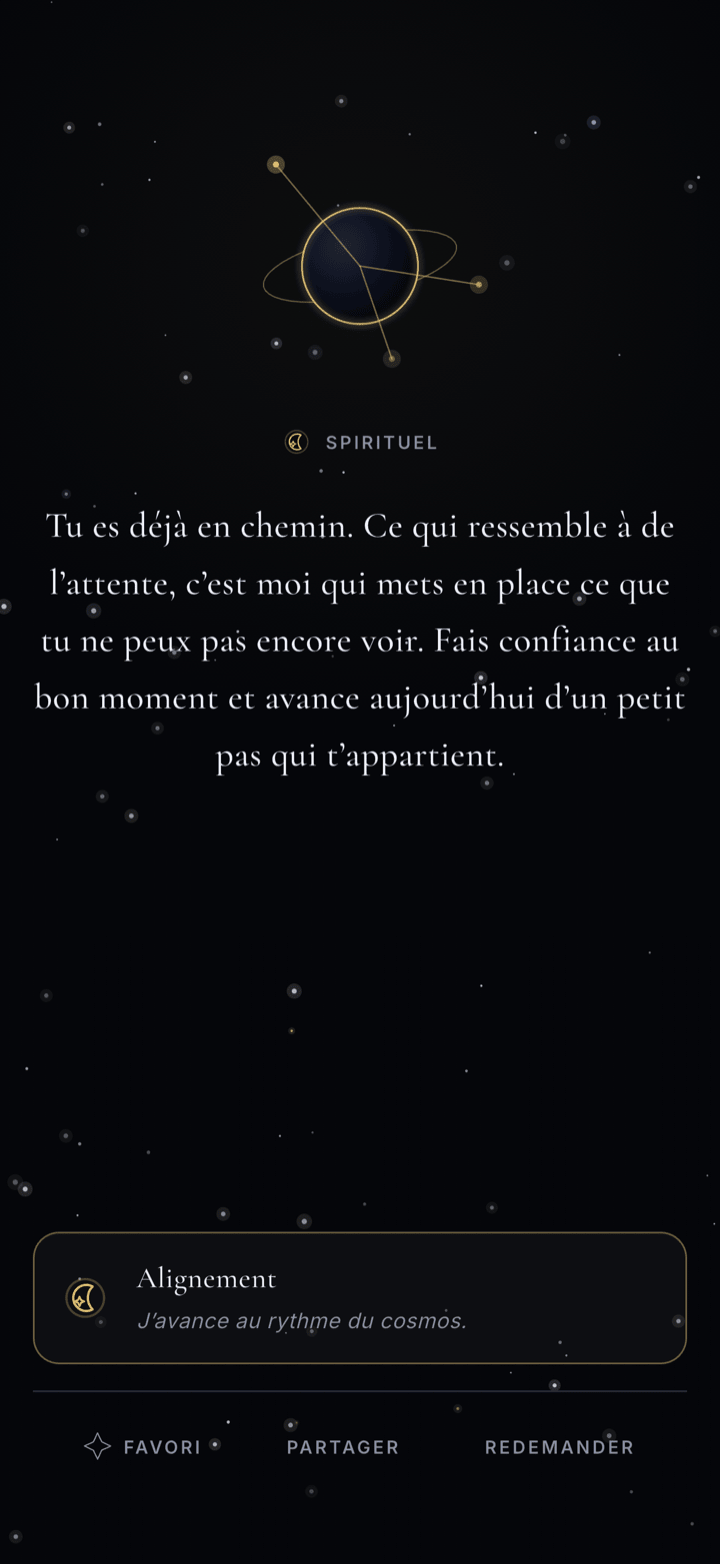 Réponse personnelle du cosmos terminée par un signe à garder