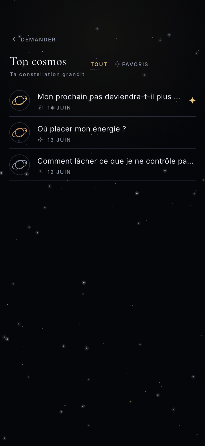 Ton Cosmos avec les réponses enregistrées et favorites