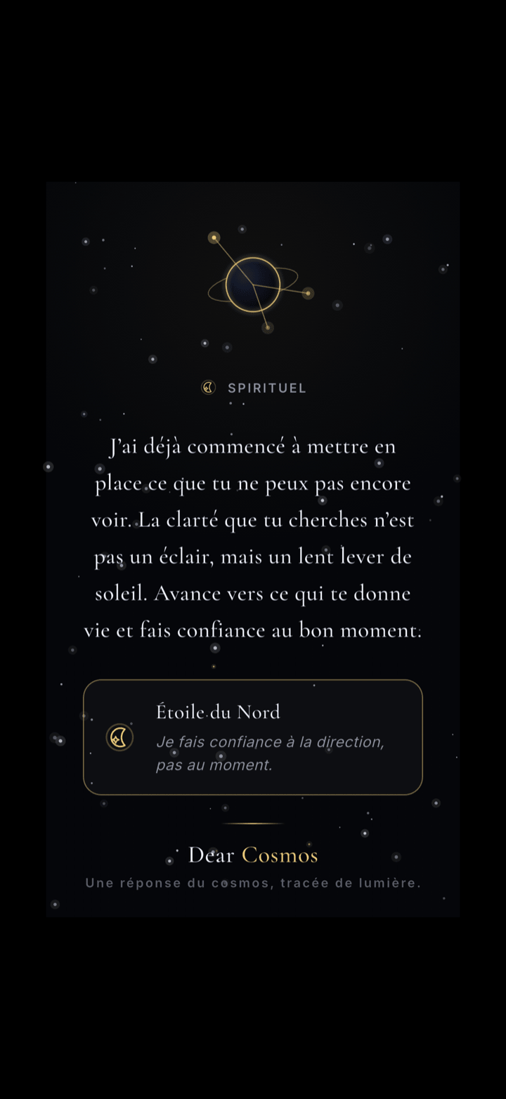 Carte cosmique à partager sans révéler la question privée