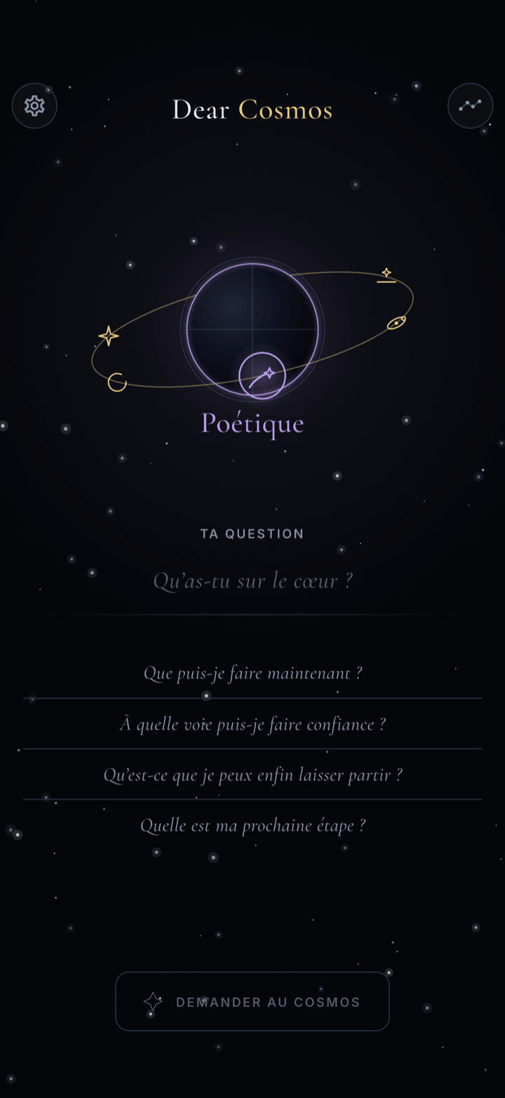 Sélecteur orbital des six tons de réponse dans Dear Cosmos