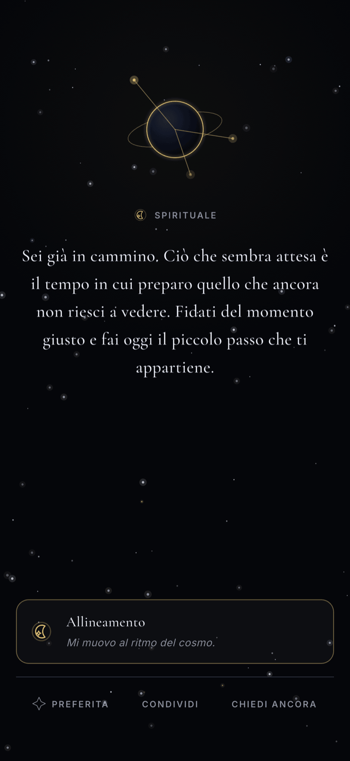 Risposta personale del cosmo conclusa da un segno da portare con sé