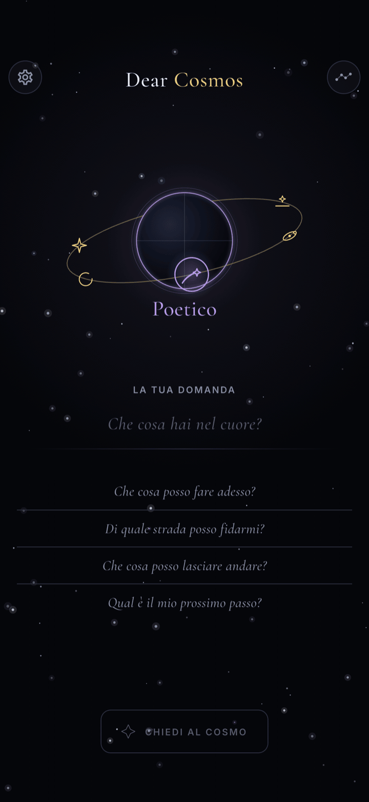 Selettore orbitale dei sei toni di risposta in Dear Cosmos