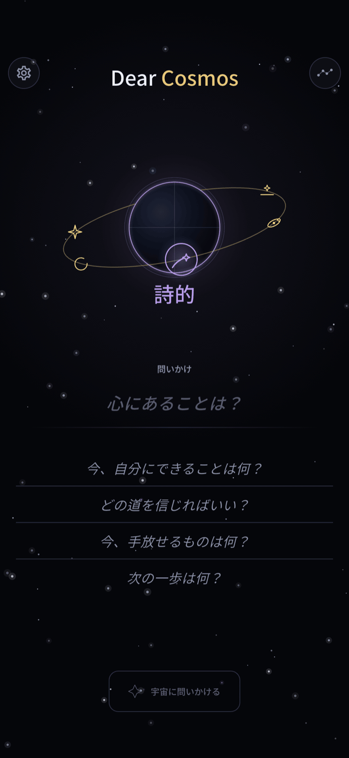 Dear Cosmosで6つの語り口を選ぶ軌道型セレクター