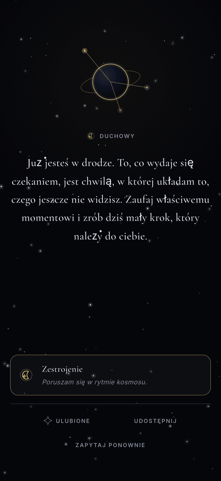 Osobista odpowiedź kosmosu zakończona znakiem na dziś