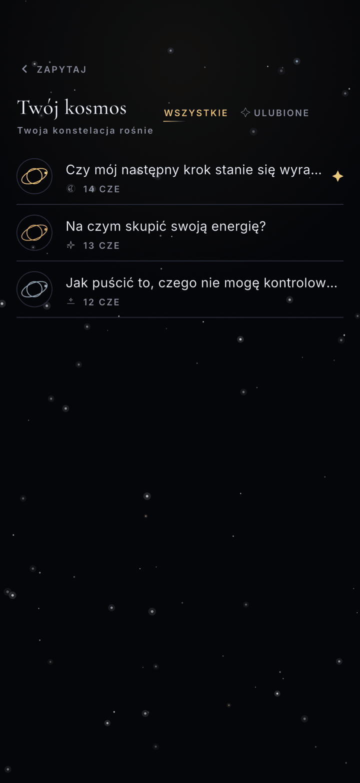 Twój kosmos z zapisanymi i oznaczonymi odpowiedziami