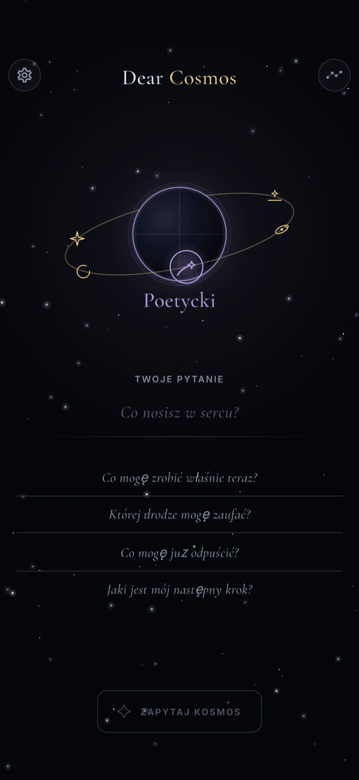 Orbitalny wybór sześciu tonów odpowiedzi w Dear Cosmos