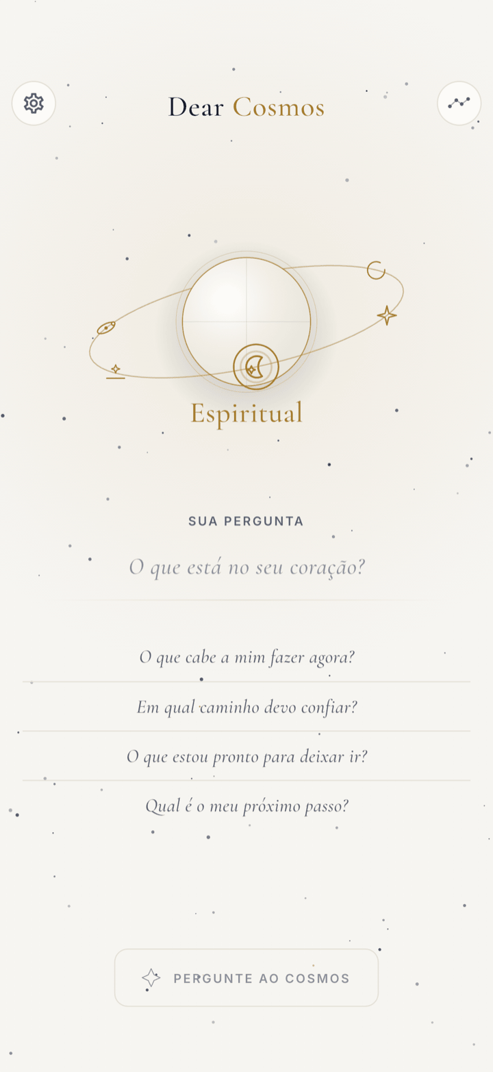 Tela de pergunta do Dear Cosmos no tema claro Alvorecer