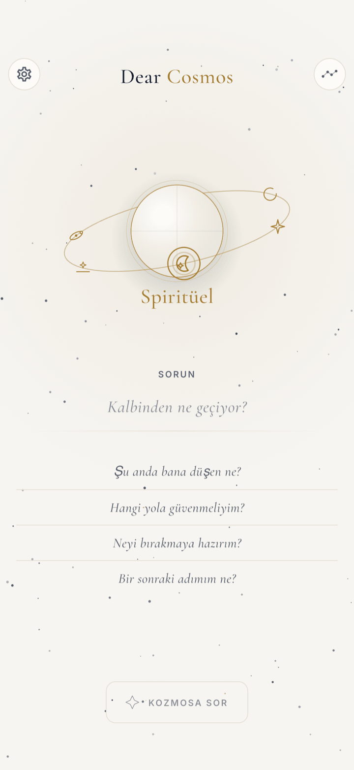 Dear Cosmos Şafak temalı açık soru ekranı