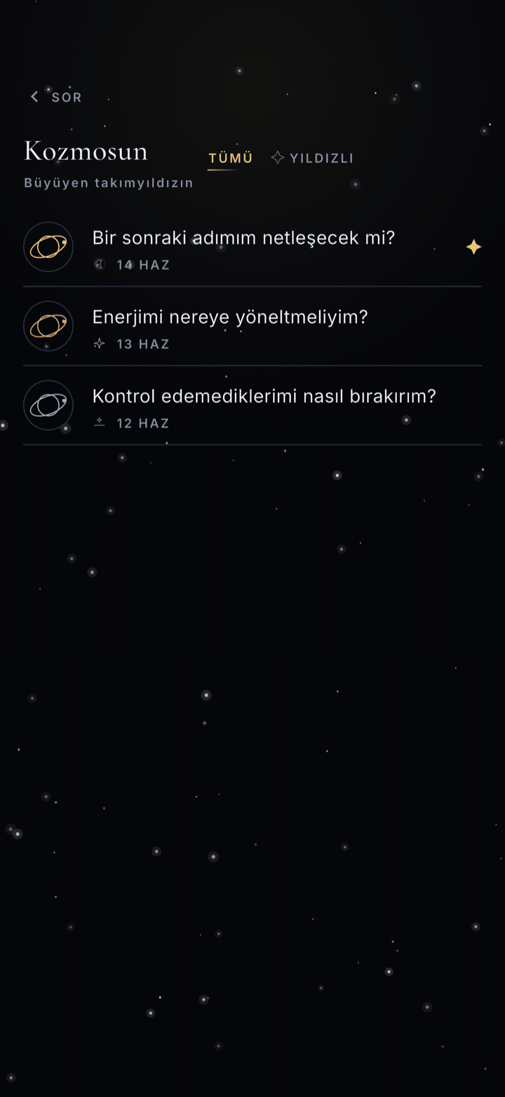 Kaydedilen ve yıldızlanan kozmik yanıtların yer aldığı Kozmosun