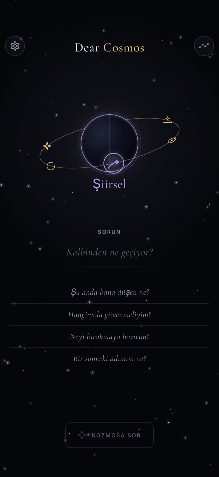Dear Cosmos uygulamasındaki altı kozmik yanıt tonu