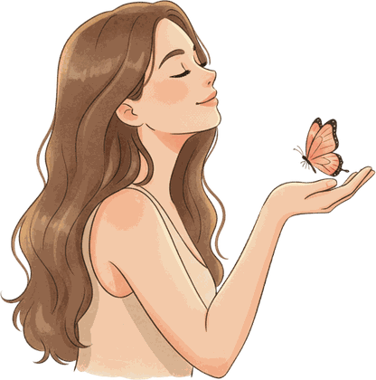 Believe In Yourself illustration: a woman with a butterfly resting on her hand