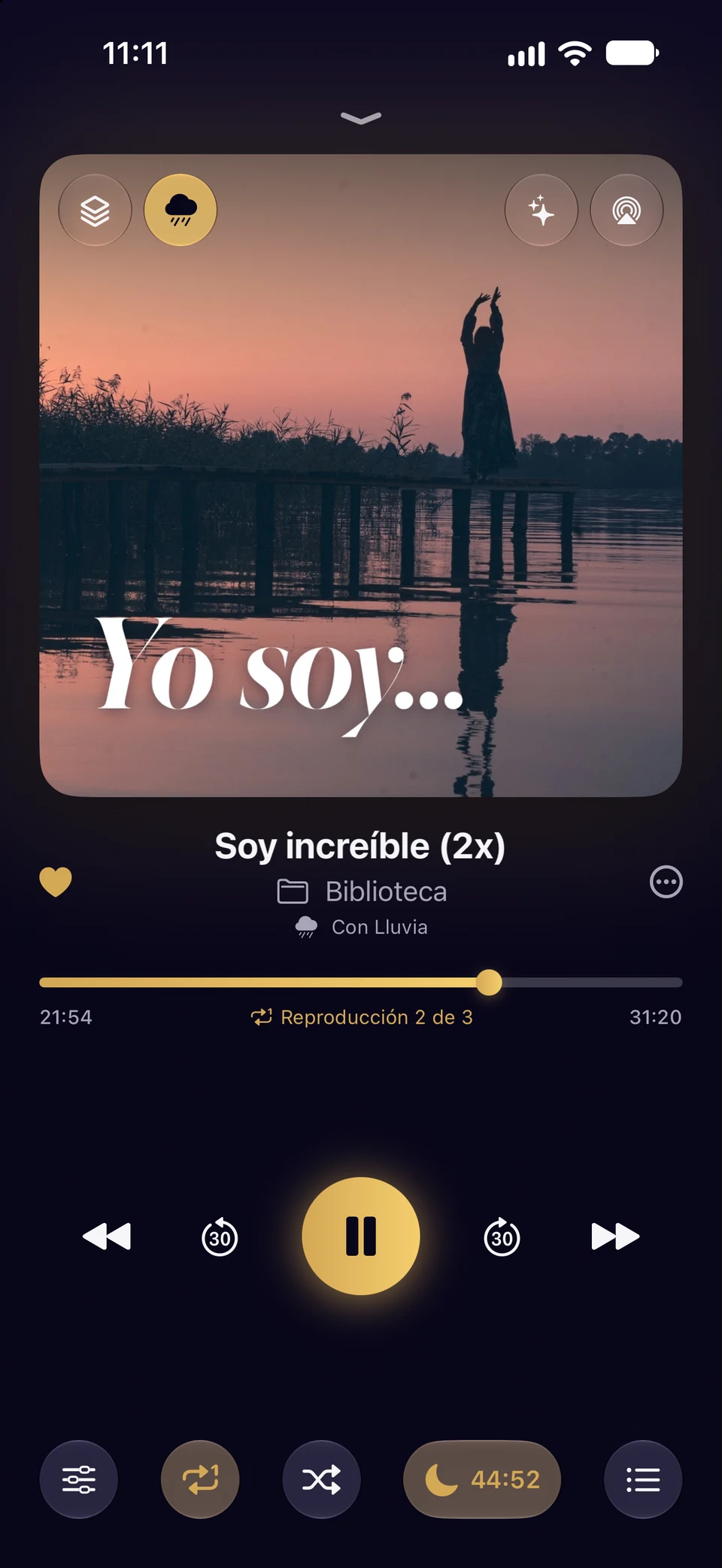 El reproductor de subliminales de Inscrybe con «Soy increíble (2x)», en su segunda de tres reproducciones