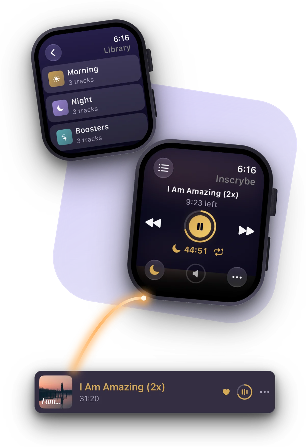 The Apple Watch app controlling “I Am Amazing (2x)” as it plays on the iPhone