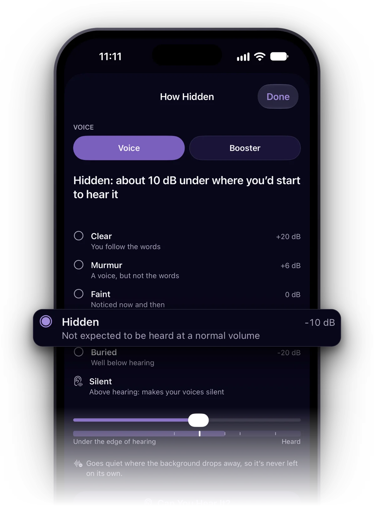 How Hidden on a project’s voice, set to Hidden