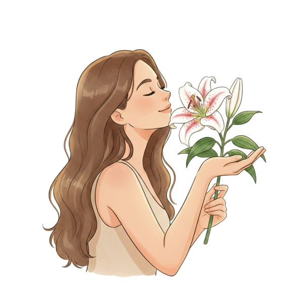 Woman holding lily flowers