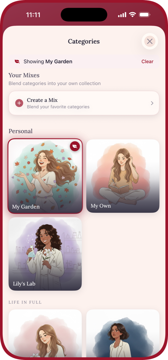 Lilia's curated category grid