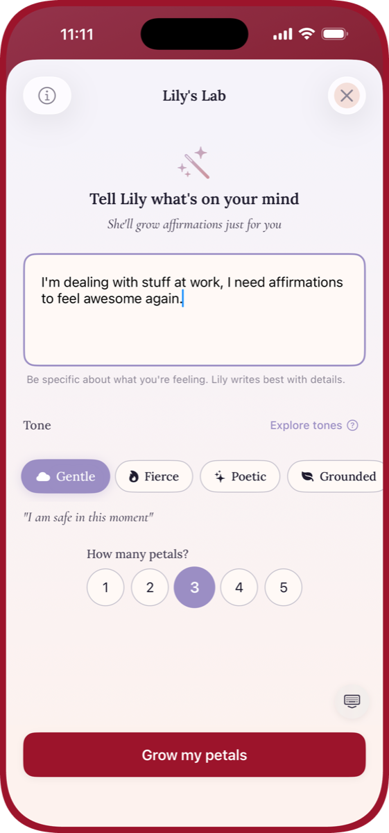 Lily's Lab AI-powered affirmation creator