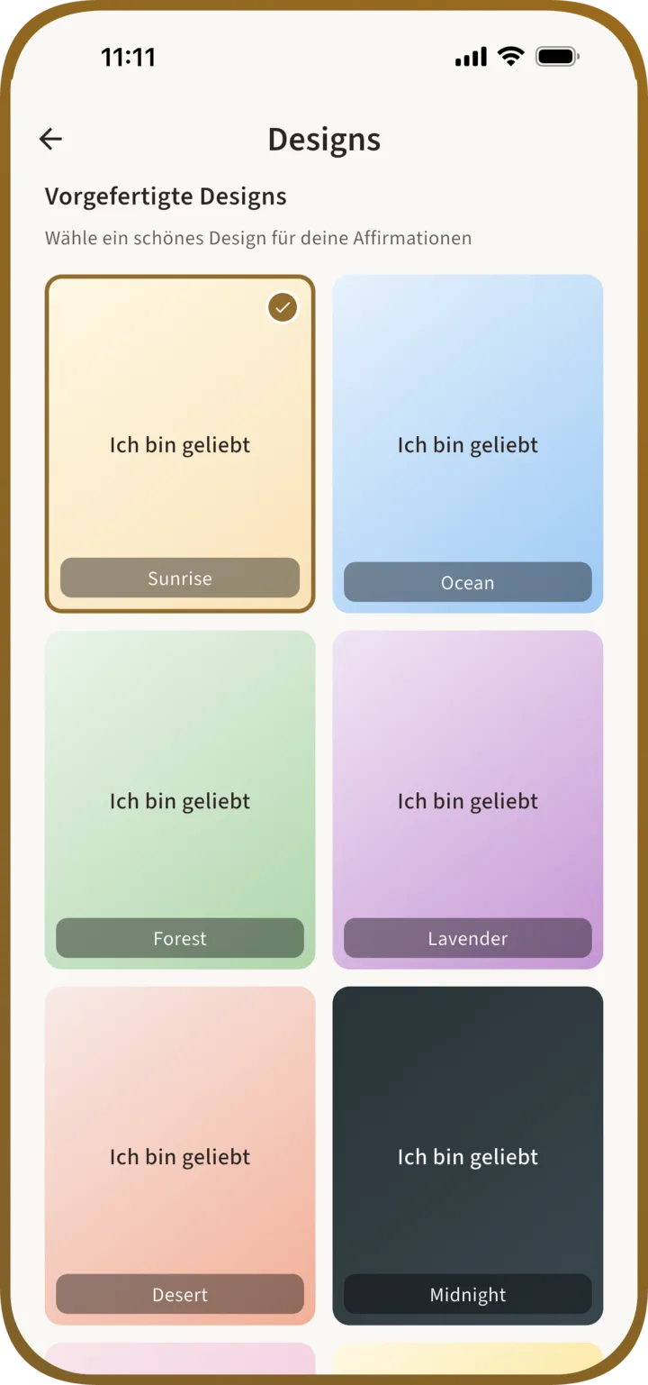 Manna-Designauswahl mit hellen und dunklen Farbvarianten