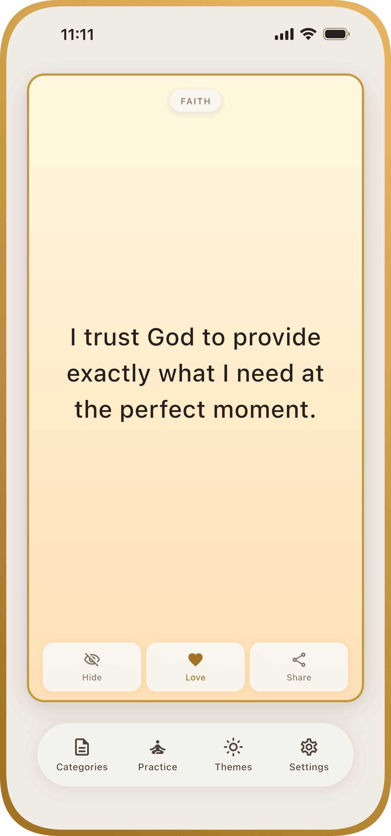 Manna home screen with scripture affirmation card