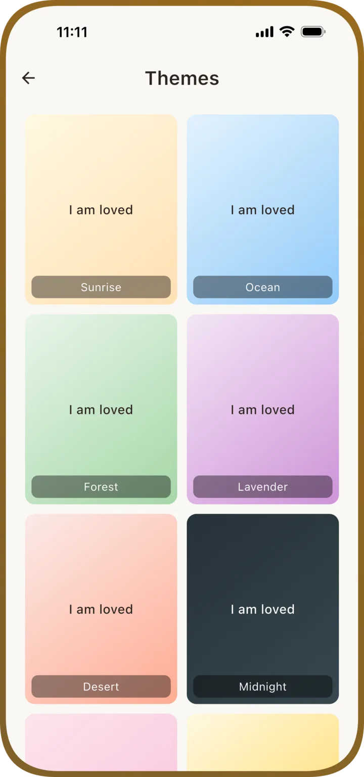 Manna theme screen with light and dark color choices