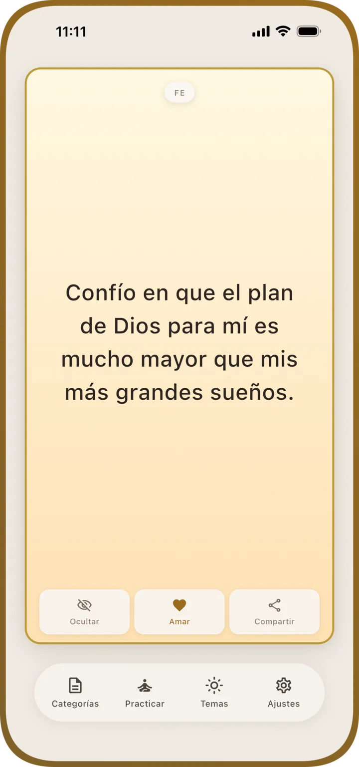 Pantalla principal de Manna con una afirmación bíblica
