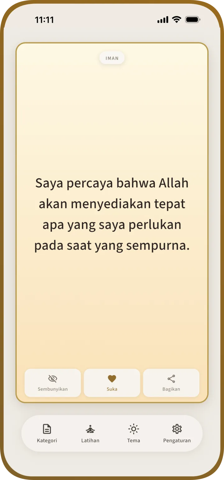 Layar utama Manna dengan afirmasi Alkitab