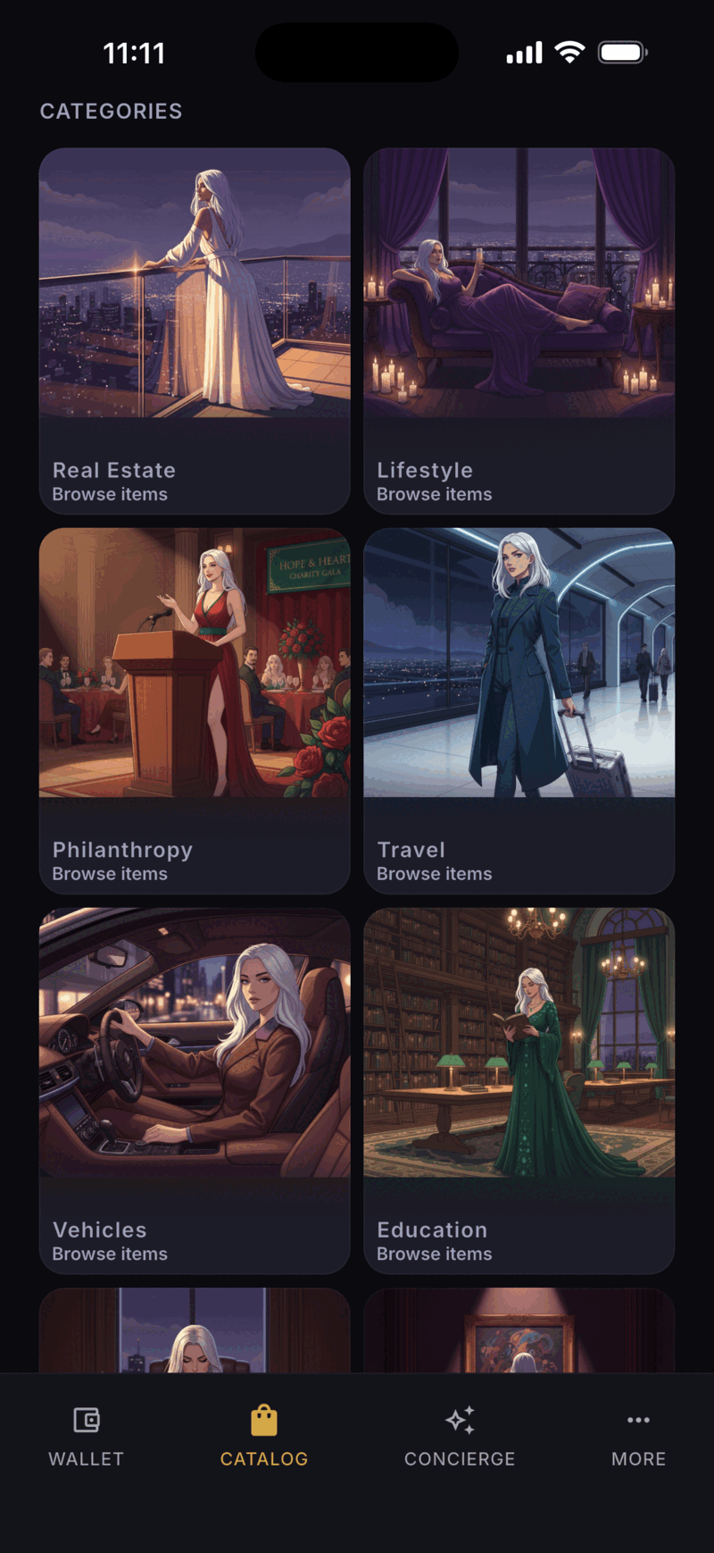 Monea catalog screen