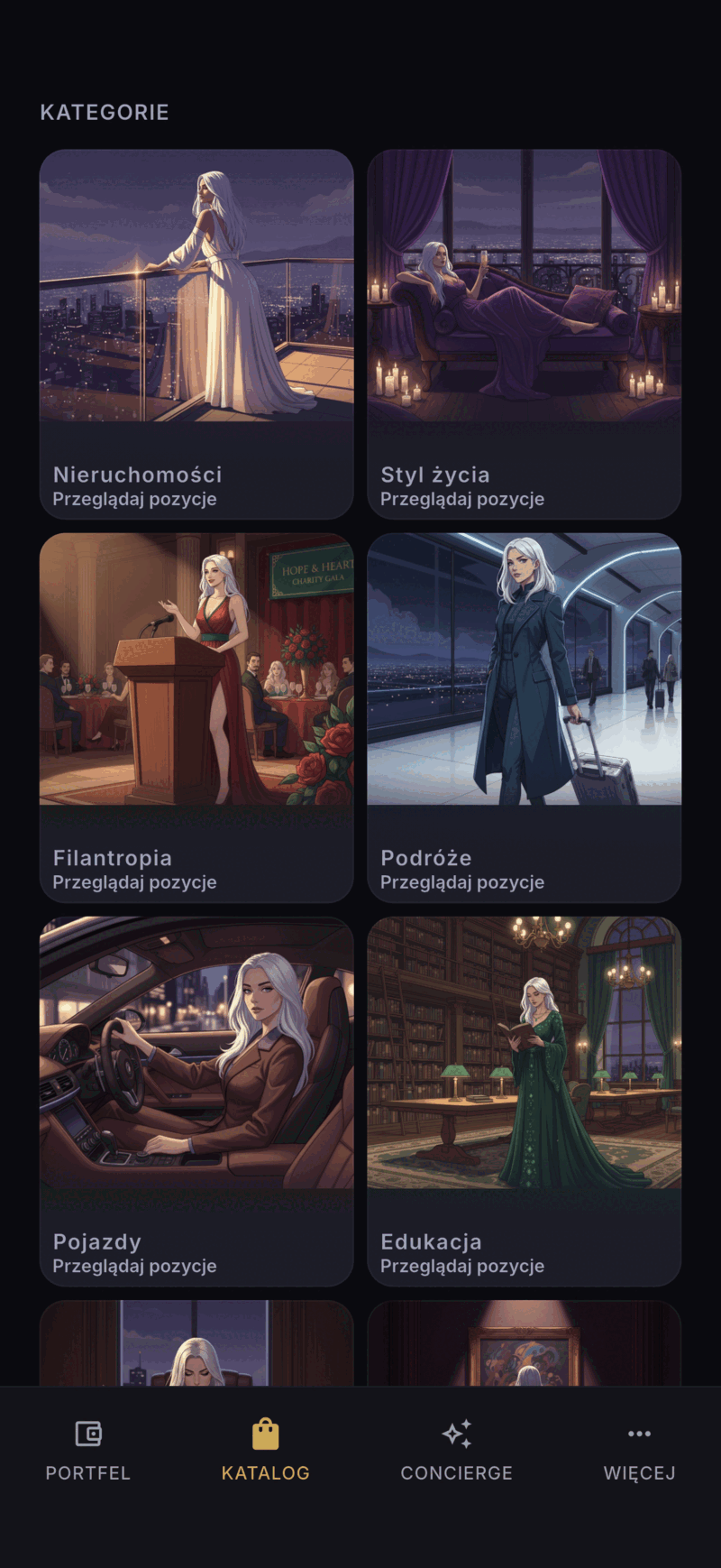 Monea catalog screen