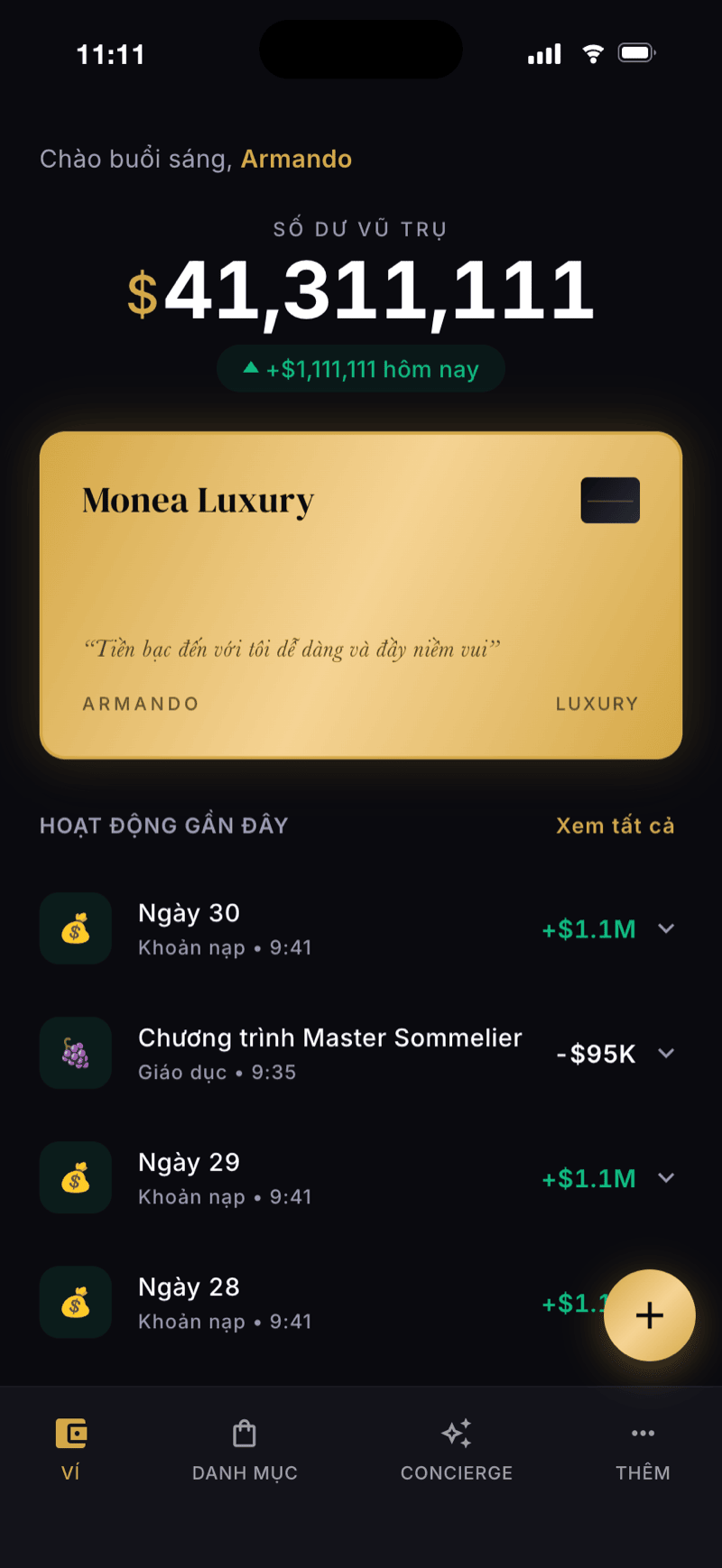 Màn hình ví Monea