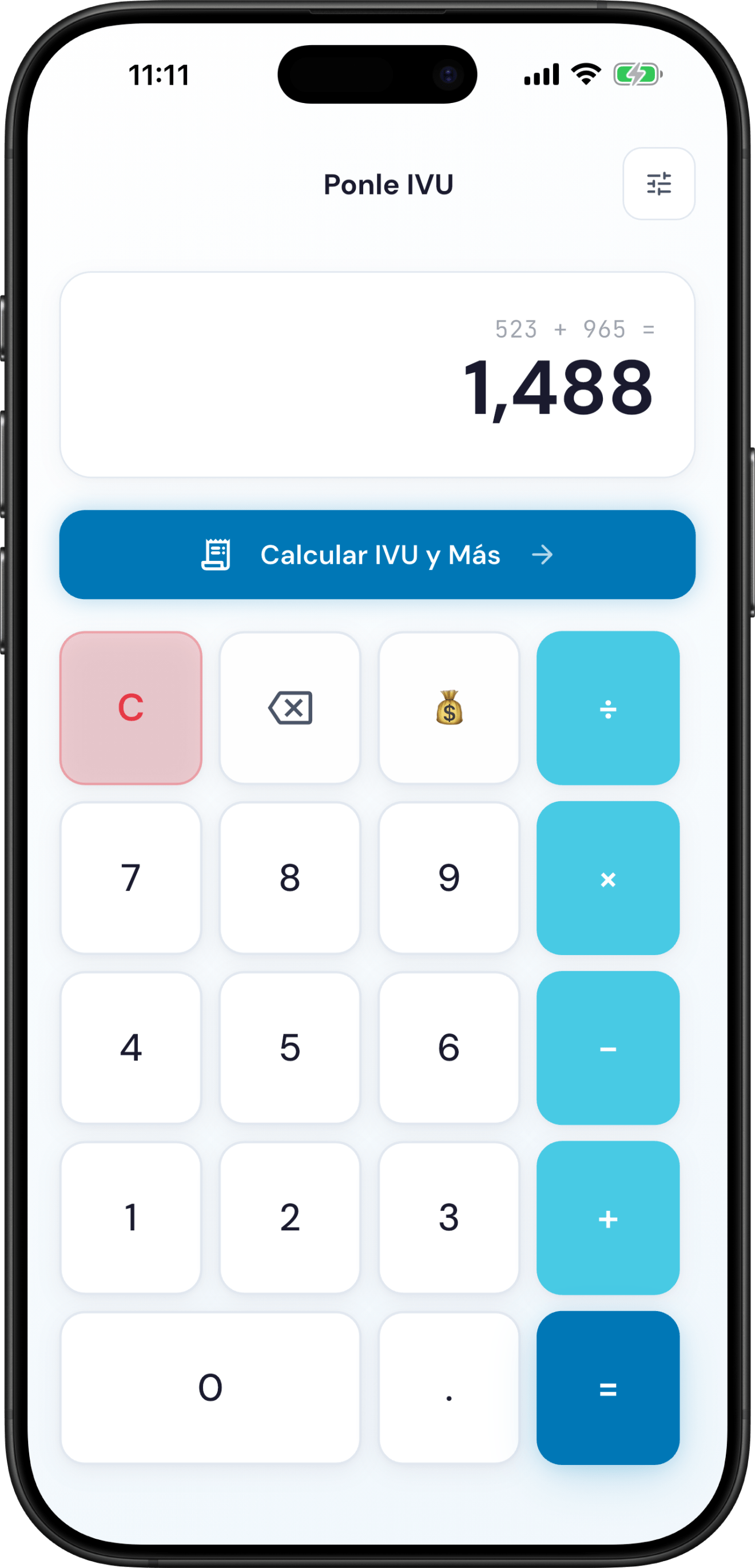 Aplicación Ponle TAX mostrando una interfaz elegante para calcular impuestos