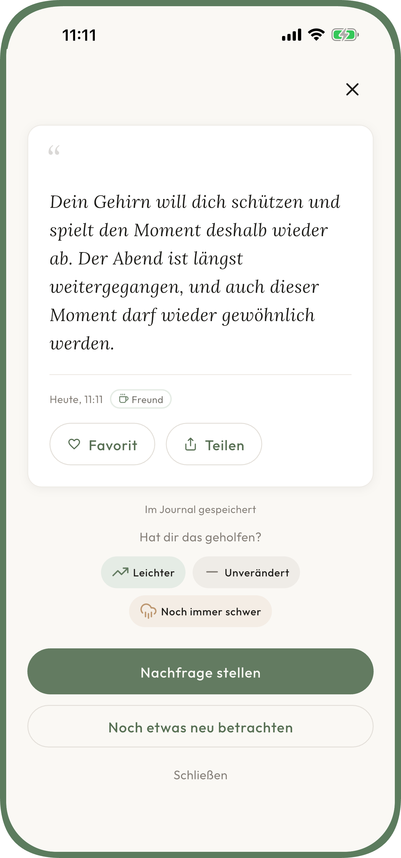 Unworried Bildschirm zum Aufschreiben einer Sorge und Erhalten einer ruhigen Perspektive — Angst — Hol dir eine neue Perspektive